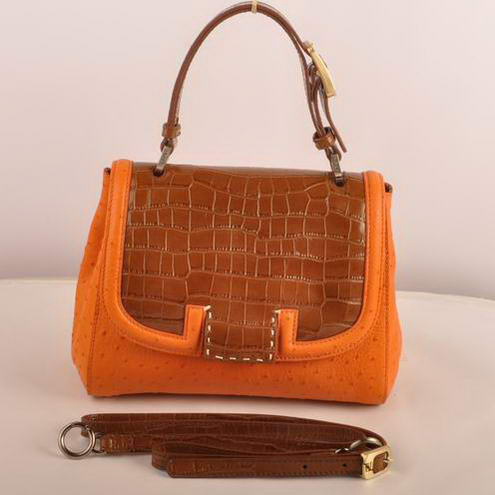 2548 Fendi Silvana Cocco pelle di struzzo Flap Bag 2548 Brown-Ora